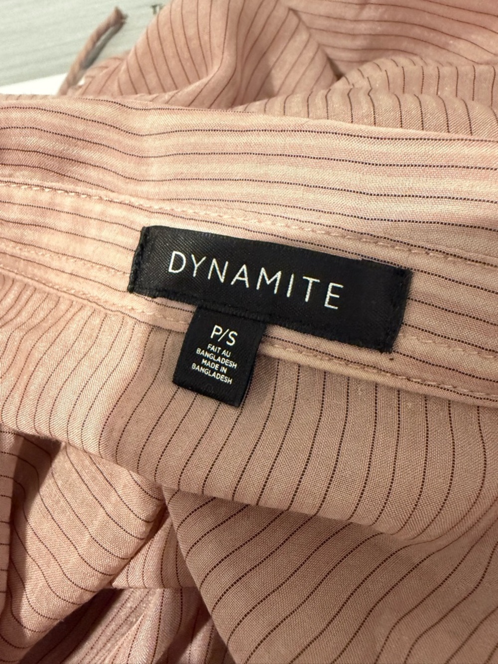 Dynamite Blush Pink Striped Button-Down Drawstring Hem Shirt - Picture 2 of 2